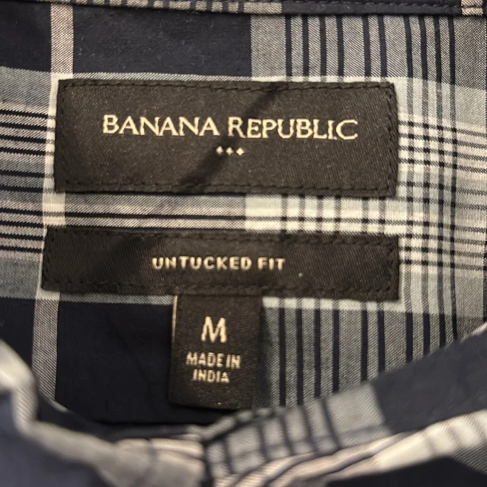 Banana Republic Untucked Fit Blue Plaid Cotton Button Front Collared Shirt, M